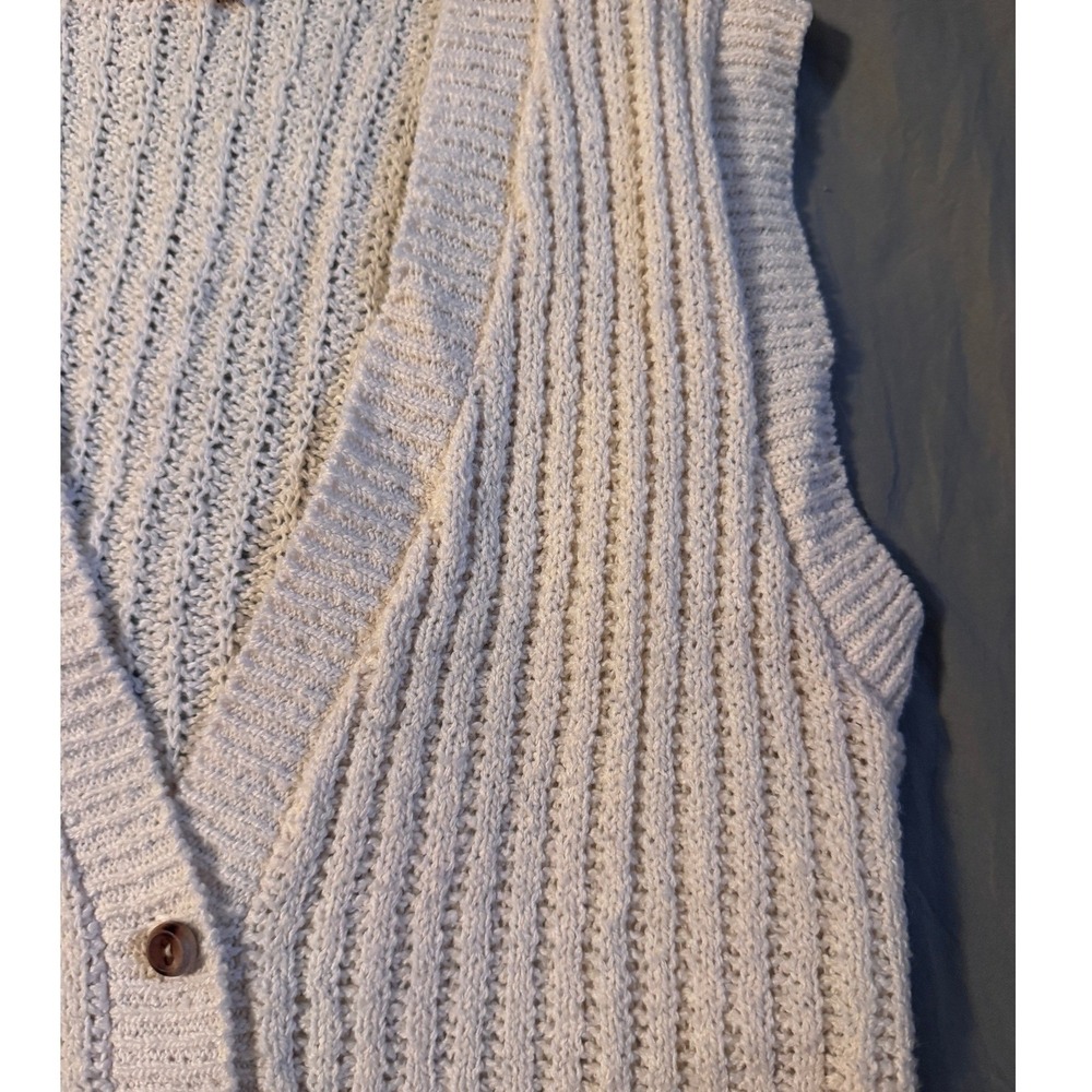 Vintage Its Pure Gould Cream Knit Button Front Sweater Vest Cardigan Pockets - Picture 5 of 8